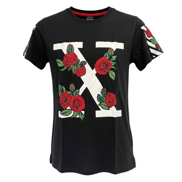 KRISP NYC Tops - KRISP NYC Black Roses Graphic Shirt Sz Small Short Sleeve Cotton Blend (AA37